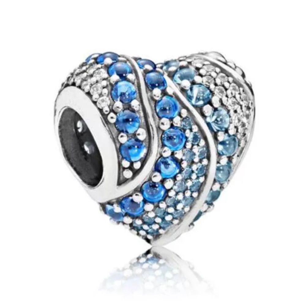 Crystal Pave Aqua Heart Multi-Colored Charm - Not Pandora